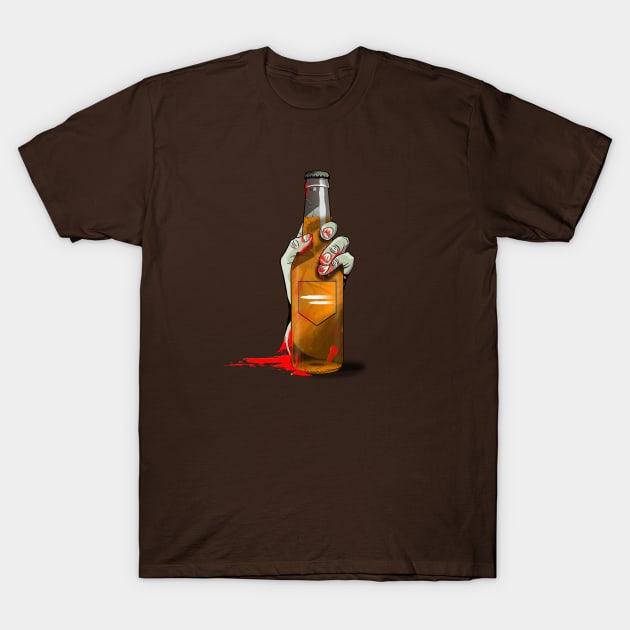 Zombie Hand Double Tap on Brown T-Shirt by LANStudios